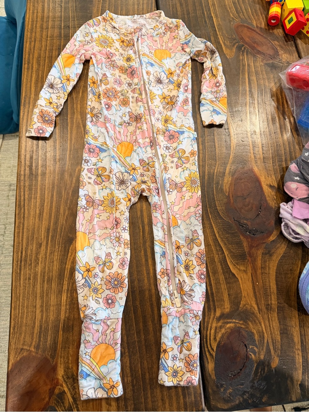 Posh Peanut 12-18 Sunprint Zip-Front Kids One-Piece Pajamas - Pink & Yellow